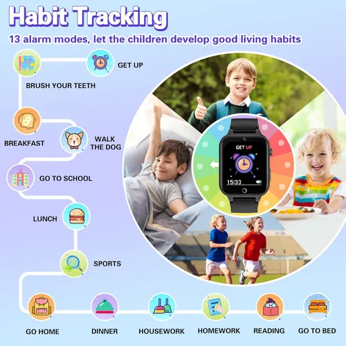 Miniatura 5 de Vakzovy Reloj Inteligente para Niños Varones con 26 Juegos de Rompecabezas Pantalla Táctil HD Cámara Podómetro Reproductor de Música Linterna