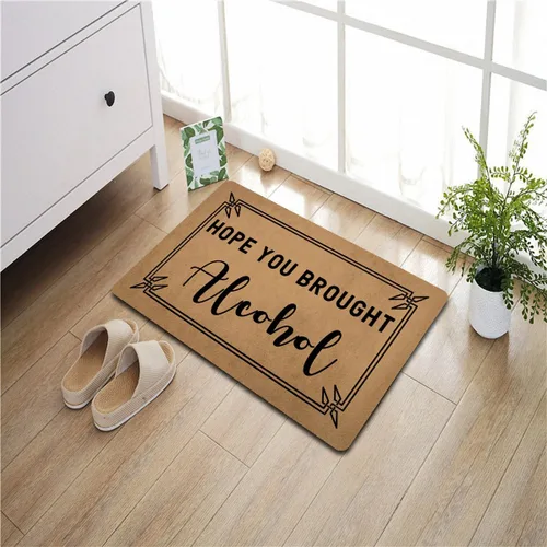 Miniatura 4 de Divertido tapete de bienvenida para entrada en interiores con la esperanza de que hayas traído alcohol, divertido tapete personalizado
