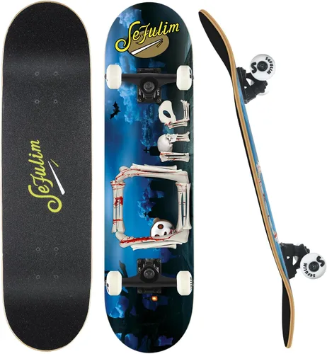 Miniatura 9 de Monopatín completo de 31 x 8 pulgadas, 7 capas, arce canadiense, doble patada, cóncavo, crucero, patineta para niños, niñas, adolescentes, adultos
