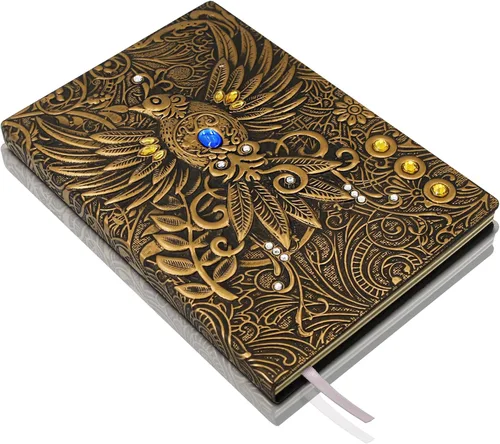 Miniatura 20 de Phoenix Cuaderno de cuero – Diario de viaje vintage Phoenix hecho a mano en 3D con papel rayado, cuaderno de bocetos de cuero fresco, diario