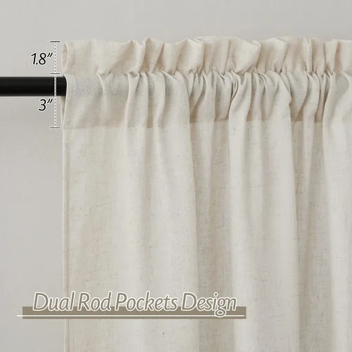 Miniatura 3 de RYB HOME - Cortinas de lino natural de 36 pulgadas de largo, juego de 2 paneles - Cortinas tejidas de lino suaves y transpirables, cortinas ligeras