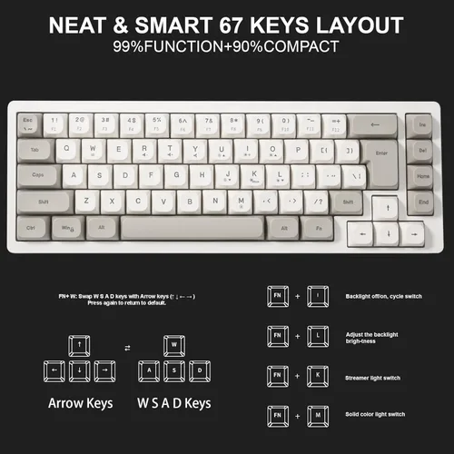 Miniatura 6 de Teclado de membrana RGB para juegos con cable. Teclado de computadora LED cremoso mini del 65%. Pequeño teclado ergonómico con clic con teclas ABS
