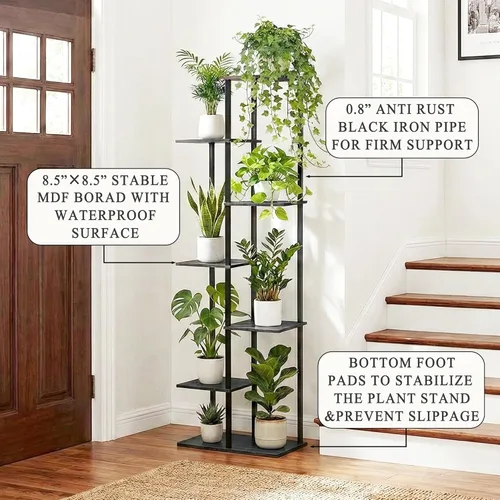 Miniatura 3 de Soporte para plantas de interior de 7 niveles y 8 macetas, estante de madera de metal para plantas, múltiples macetas de esquina para plantas