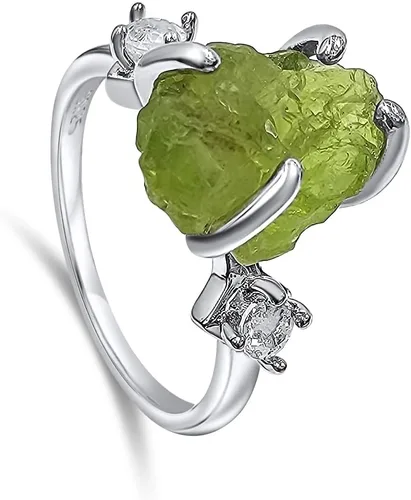 Miniatura 19 de Anillo de cristal crudo real con piedra natal, plata de ley, oro blanco, regalo de joyería para ella, regalo de Navidad, Día de la Madre