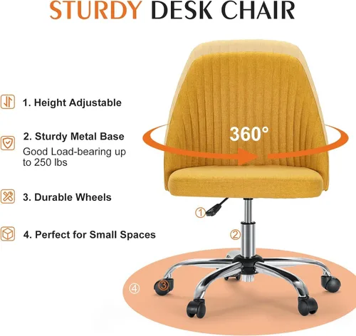 Miniatura 4 de Simple Deluxe Silla de escritorio de oficina sin brazos, moderna y bonita, silla giratoria cómoda, sillas de oficina en casa con ruedas, altura