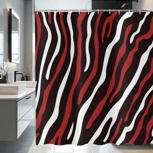 Miniatura 20 de deFouliao Cortina de ducha negra abstracta moderna a rayas, arte de mármol ondulado para baño, decoración del hogar, hotel de lujo, tela impermeable