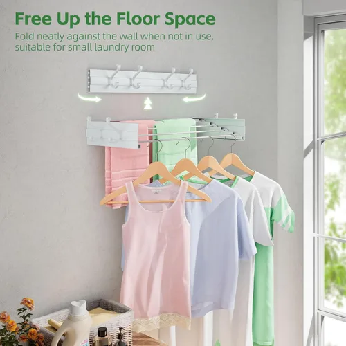 Miniatura 2 de Estante de secado plegable para montar en la pared, ahorro de espacio, de acero inoxidable de 23.5 pulgadas, con varillas reforzadas resistentes