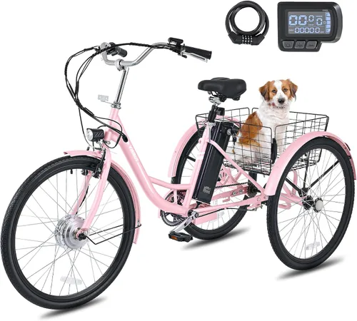 Miniatura 15 de VIRIBUS Triciclo eléctrico para adultos, triciclo eléctrico de 24 26 pulgadas con batería extraíble de 468 Wh, 250 W/350 W (pico 500 W) bicicletas