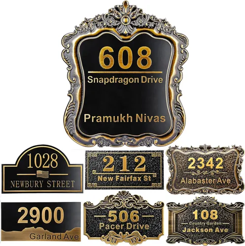 Miniatura 40 de Placa personalizada de dirección de casa de 12 pulgadas, números fundidos para exteriores, placa de señal de dirección personalizada con nombre