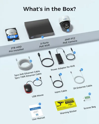 Miniatura 9 de 【4K HD + vista de 360°】 Sistema de cámara de seguridad Hiseeu 4K PoE, 6 cámaras de seguridad con cable PTZ de 8MP para exteriores e interiores