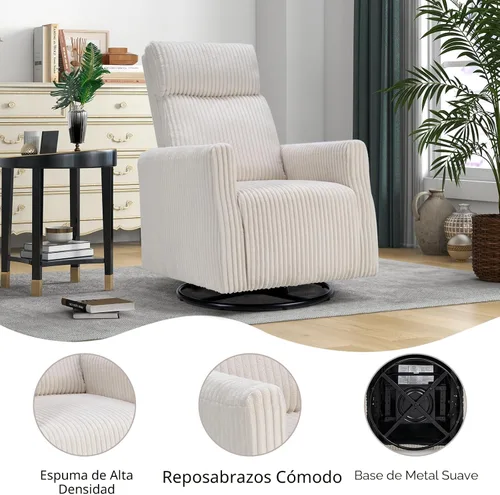 Miniatura 7 de CANMOV Silla mecedora giratoria para guardería, silla giratoria con respaldo alto y brazos, silla deslizante de pana para sala de estar, dormitorio