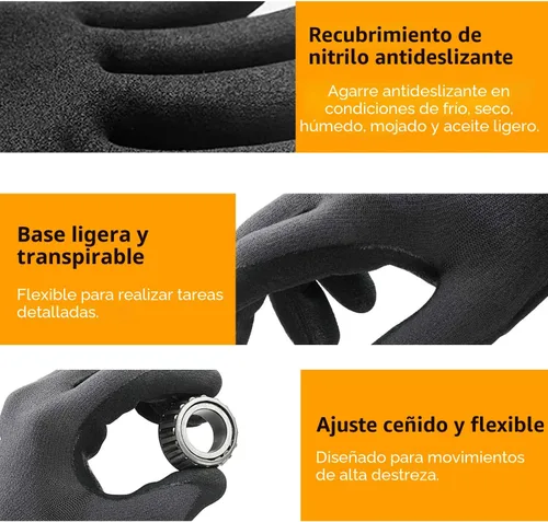 Miniatura 4 de NEOTRIL - Guantes de trabajo de seguridad con revestimiento de nitrilo de microespuma, 3/6/12/36 pares, guantes de nailon transpirable para hombres