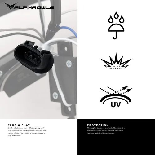 Miniatura 6 de Alpha Owls 8711538 Faros Delanteros de Proyector con Barra LED Secuencial Switchback y Luz de Arranque - Negro Ámbar Compatible con 2006-2008 Dodge