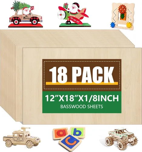 Miniatura 12 de Paquete de 36 hojas de tilo de 12 x 12 pulgadas, madera sin terminar para manualidades, tilo para corte y grabado láser, burinería de madera, hojas
