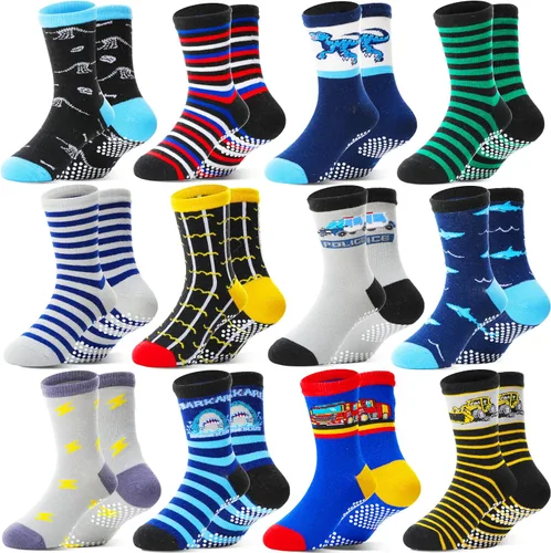 Miniatura 8 de Welwoos - Calcetines antideslizantes con agarre para bebés, 12 pares, niños pequeños, bebés, divertidos calcetines de dibujos animados de algodón