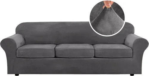 Miniatura 31 de H.VERSAILTEX - Funda elástica para sofá de 3 piezas, de suave terciopelo afelpado, para sofá biplaza con 2 cojines de hasta 72 pulgadas de ancho, se