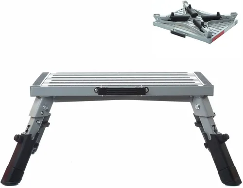 Miniatura 7 de Homeon Wheels Escalones de Aluminio para RV Taburete Plegable Ajustable con Pies de Goma Antideslizantes, Plataforma Estable que Soporta 1000
