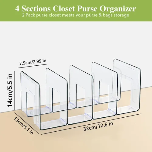 Miniatura 2 de 2 organizadores de almacenamiento de bolsos acrílicos transparentes, separadores de 4 secciones en el dormitorio y la oficina (brillante)