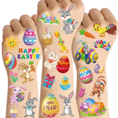 10 hojas de tatuajes de Pascua para niños y niñas, tatuajes temporales, accesorios de decoración de fiesta de Pascua, rellenos de bolsas de