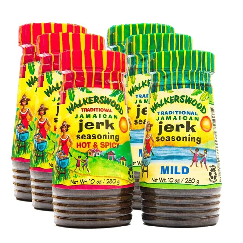Walkerswood Condimento tradicional jamaicano Jerk, 3 condimentos calientes y picantes y 3 paquetes combinados suaves de Jerk Jamaicano, 10 onzas