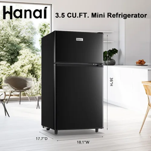 Miniatura 3 de WANAI - Refrigerador compacto de 3.5 pies cúbicos, diseño de 2 puertas, termostato ajustable, estantes ajustables y extraíbles, adecuado