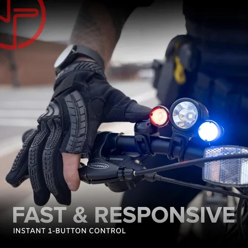 Miniatura 2 de PS1200 Luz delantera y OPTIKS 210 trasera para bicicleta de policía, luz estroboscópica roja/azul, recargable, resistente al agua, 5 modos