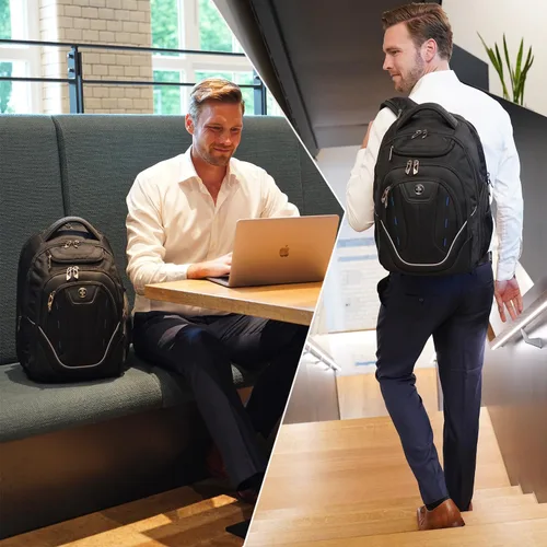 Miniatura 9 de Swissdigital Design TSA - Mochila para laptop de negocios para hombre, mochila de viaje con puerto de carga USB, mochilas universitarias