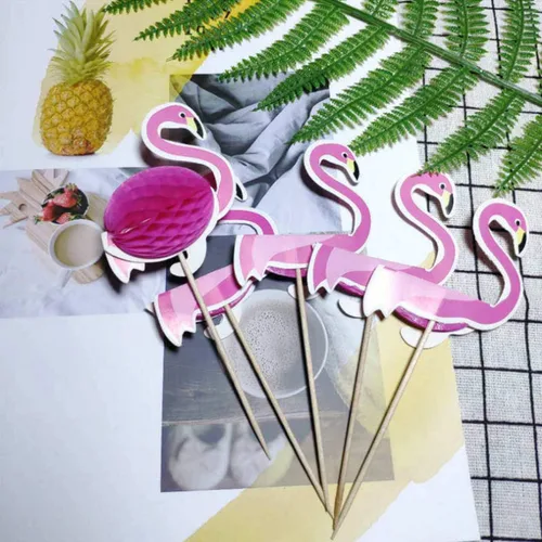 Miniatura 8 de 50 piezas de adornos para cupcakes 3D flamenco para cupcakes Toppers Food Picks Party Cocktail Tropical Cupcake Picks Decoración