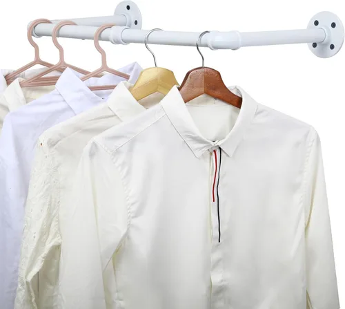 Miniatura 11 de WEBI Perchero de montaje en pared, 24 pulgadas de tubería industrial para colgar ropa, barra de hierro resistente, barra de ropa de exhibición al