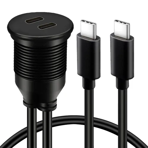 Miniatura 10 de Cable de doble puerto USB 3.0 macho a tipo C 3.0 hembra, 2 puertos, para montaje en coche, camión, barco, motocicleta, salpicadero, panel, 3 pies
