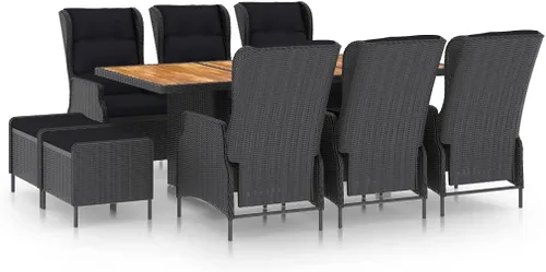 Ensemble de salle à manger extérieur 9 piezas gris foncé, mesa rectangular et 6 chaises avec primos, résistant aux intempéries pour jardín, terraza,