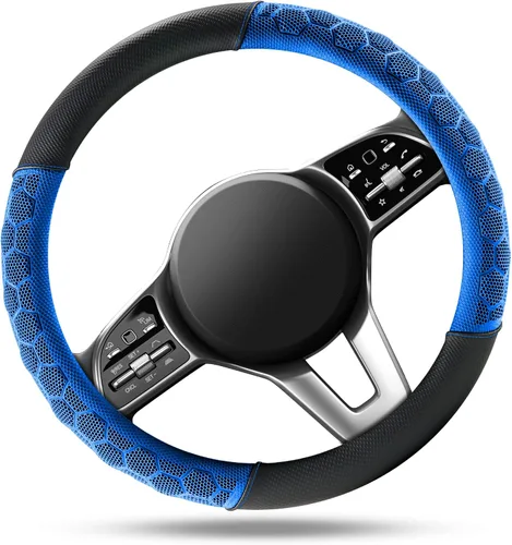 Miniatura 2 de PIC AUTO Funda de cuero para volante de automóvil con masaje, material de patrón de fútbol azul, funda protectora universal para volante
