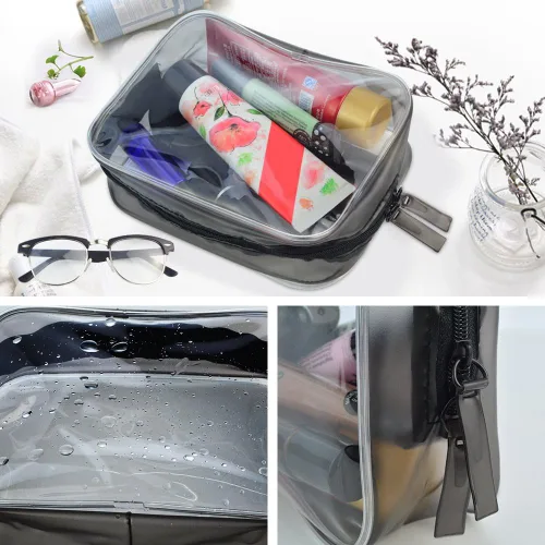 Miniatura 4 de Wobe Paquete de 5 bolsas de cosméticos transparentes aprobadas por la TSA, bolsa de transporte de artículos de tocador con cremallera de PVC, bolsa