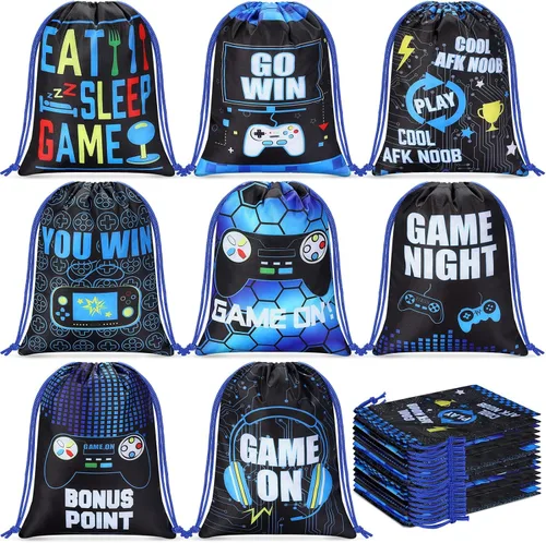 Faccito 16 bolsas de recuerdos de fiesta de videojuegos de 7 x 9.8 pulgadas, bolsas con cordón para fiestas de juegos, temática de juegos a granel,