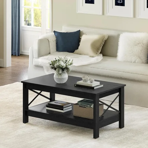Miniatura 3 de YITAHOME Mesa de centro para sala de estar, mesa de café moderna de estilo granja con almacenamiento, mesa de centro de 2 niveles, mesa de acento