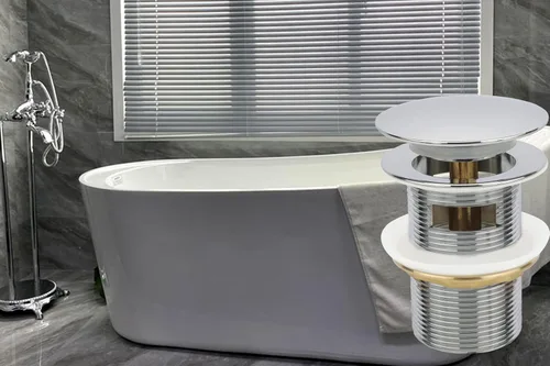 Miniatura 2 de Tapón de drenaje de bañera independiente cromado, compatible con kit de drenaje