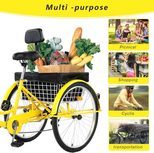 Miniatura 6 de Triciclo para adultos de 24/26 pulgadas, 7 velocidades, triciclo de 3 ruedas para adultos para mujeres/hombres/personas mayores, bicicleta de tres