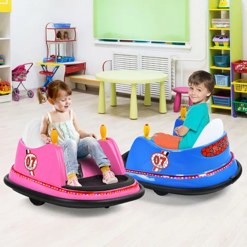 Miniatura 2 de HONEY JOY Coche de parachoques para niños pequeños de 12 V, funciona con batería, joysticks duales, luz LED intermitente y giro de 360 grados, Rosa