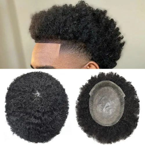 Miniatura 9 de Afro Toupee para hombres negros, inyección de poliuretano, línea capilar natural, 8 x 10 pulgadas, unidad de cabello negro para hombres, 100 %