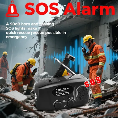 Miniatura 6 de Radio meteorológica NOAA con manivela solar de emergencia con AM/FM, cargador de teléfono USB de 2000 mAh y 3 linterna LED, alarma SOS para Negro