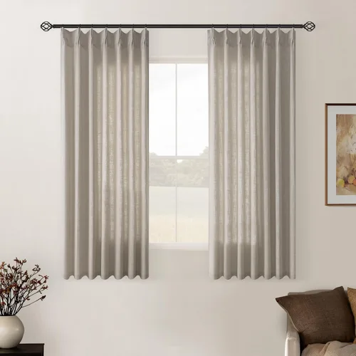Miniatura 207 de Cortinas de lino natural con pliegues fruncidos de 120 pulgadas de largo para sala de estar, cortinas plisadas con ganchos y lengüeta trasera