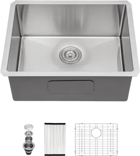 Miniatura 10 de Fregadero de cocina de 33 pulgadas de calibre 16 de acero inoxidable 304 hecho a mano bajo encimera, fregadero de cocina grande de 33 x 19 pulgadas