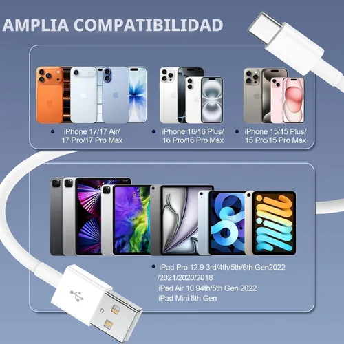 Miniatura 7 de QZIIW Paquete de 4 cables de carga rápida USB C de 3 pies para iPhone 17 16 15/17 16 15 Pro/16 15 Pro max/16 15 Plus, cable USB A a USB C para Blanco