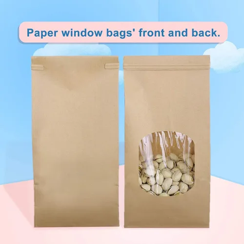 Miniatura 5 de BagDream Bolsas de panadería con ventana, 100 bolsas de papel kraft de 4.5 x 2.36 x 9.6 pulgadas, para ventana de grano de café, galletas