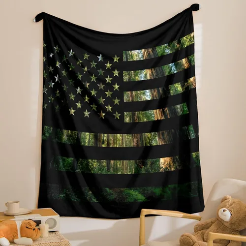 Miniatura 3 de Bedorm Manta de franela de forro polar con diseño de bandera estadounidense, diseño de bandera de Estados Unidos, diseño de camuflaje de bosque, 60