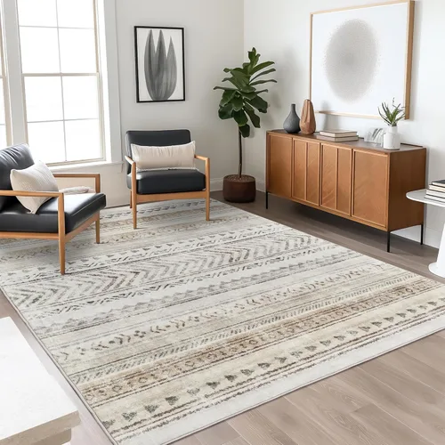 Miniatura 35 de Art&Tuft Alfombra de área de 8 x 10 pies, súper suave, ultrafina, marroquí, lavable, antideslizante, para sala de estar, plegable, geométrica, Gris