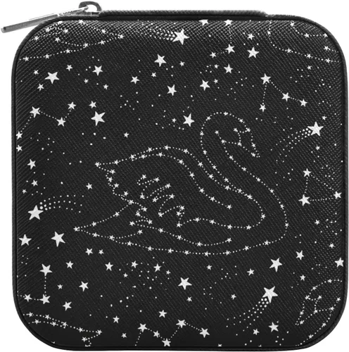 Tatenale Joyero de viaje pequeño organizador de joyas para anillos, aretes, collares, niñas, mujeres, hombres, estrella fugaz blanca y cisne, negro