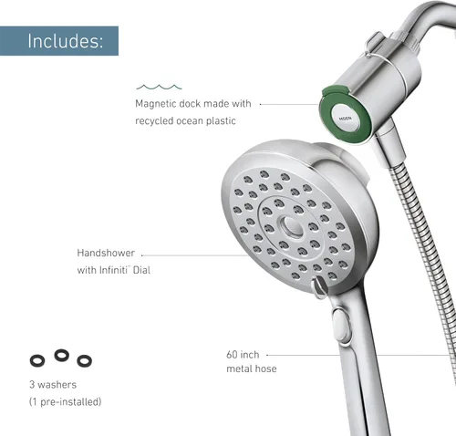 Miniatura 3 de Moen Verso - Ducha de mano, cabezal de ducha redondo desmontable con sistema de acoplamiento Magnetix, manguera de 60 pulgadas, cromo, 220H2