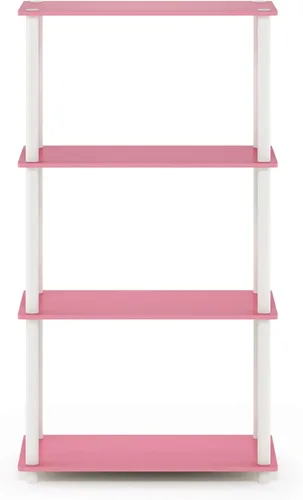 Miniatura 8 de Furinno Turn-N-Tube - Estantería de exhibición multiuso, de 4 niveles, con tubos redondos, color rosa y blanco Rosa/blanco