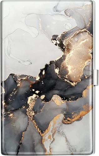 Swooflia Funda de metal para tarjetas de visita para mujeres y hombres, Gris Mármol, Minimalista